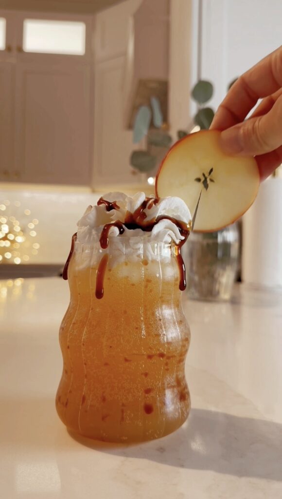 stir and gather caramel apple cider spritzer with olipop and date syrup