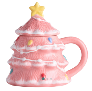 stir and gather pink christmas tree mug with lid