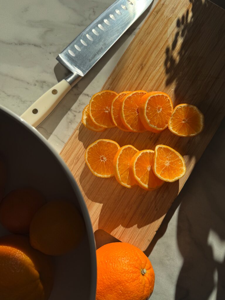 stir and gather orange slices