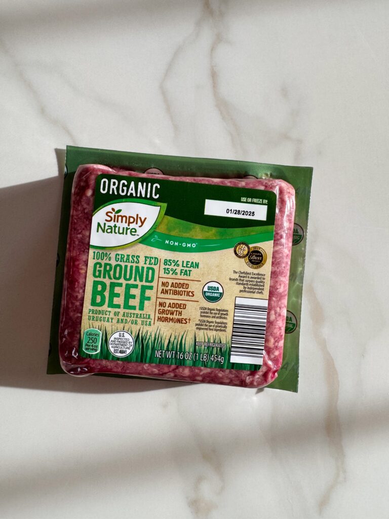 stir and gather favorite Aldi 100% grass fed beef for lettuce wrap burgers