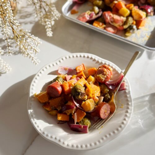 stir and gather sheet pan dijon maple turkey sausage and vegetables weeknight dinner