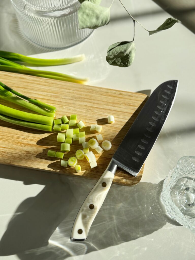 stir and gather chopping green onions