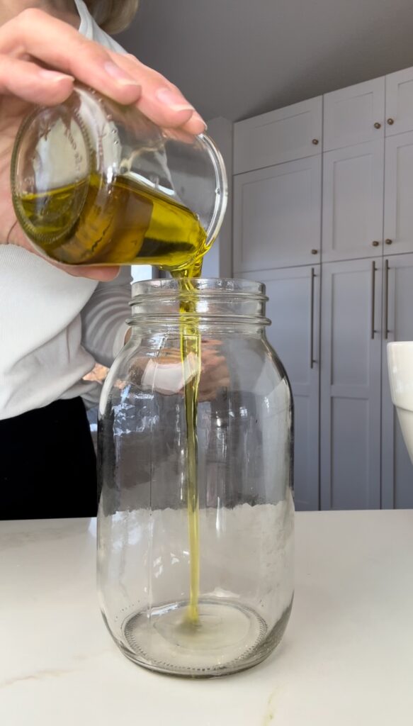 stir and gather making dressing for chopped La Scala salad