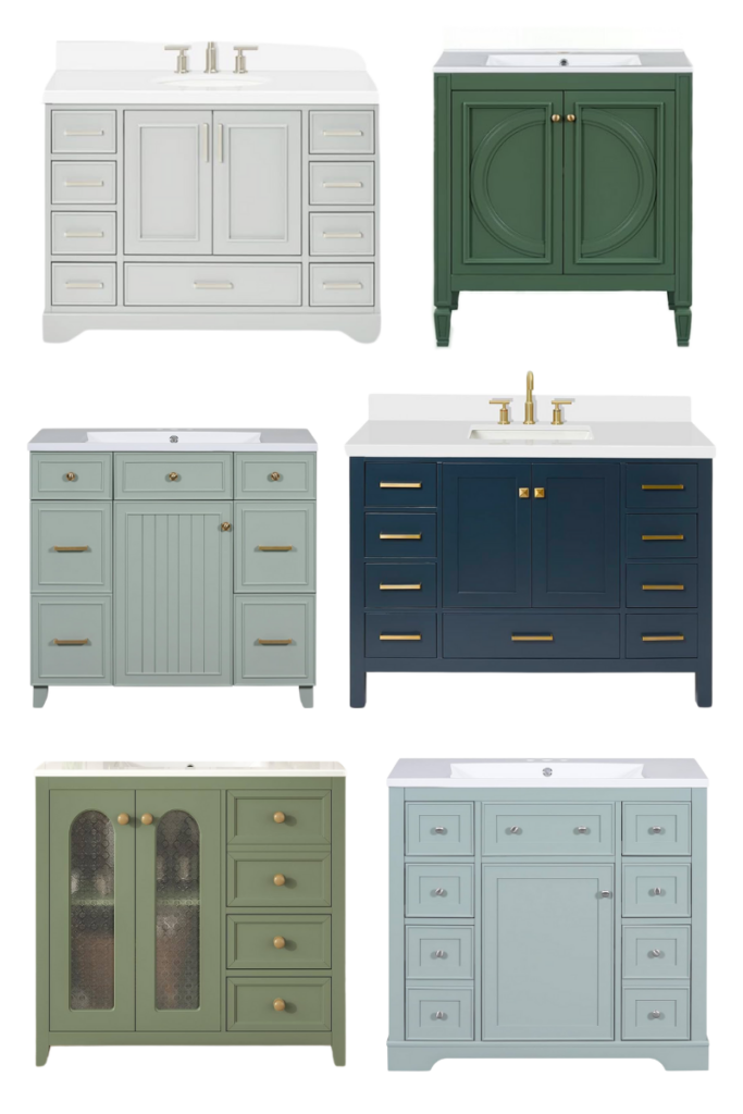 stir and gather green and blue bathroom vanities